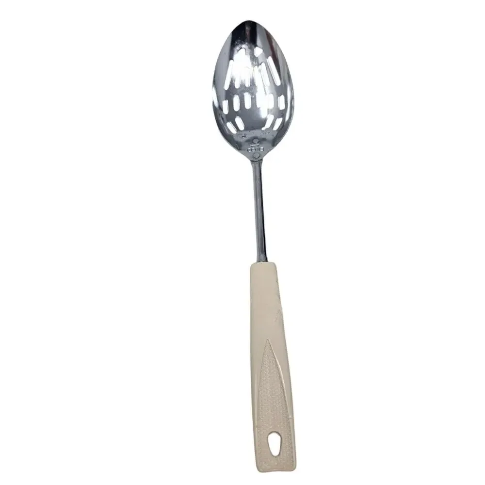 Vintage Ekco USA Slotted Spoon Stainless Steel Plastic Kitchen Utensil White